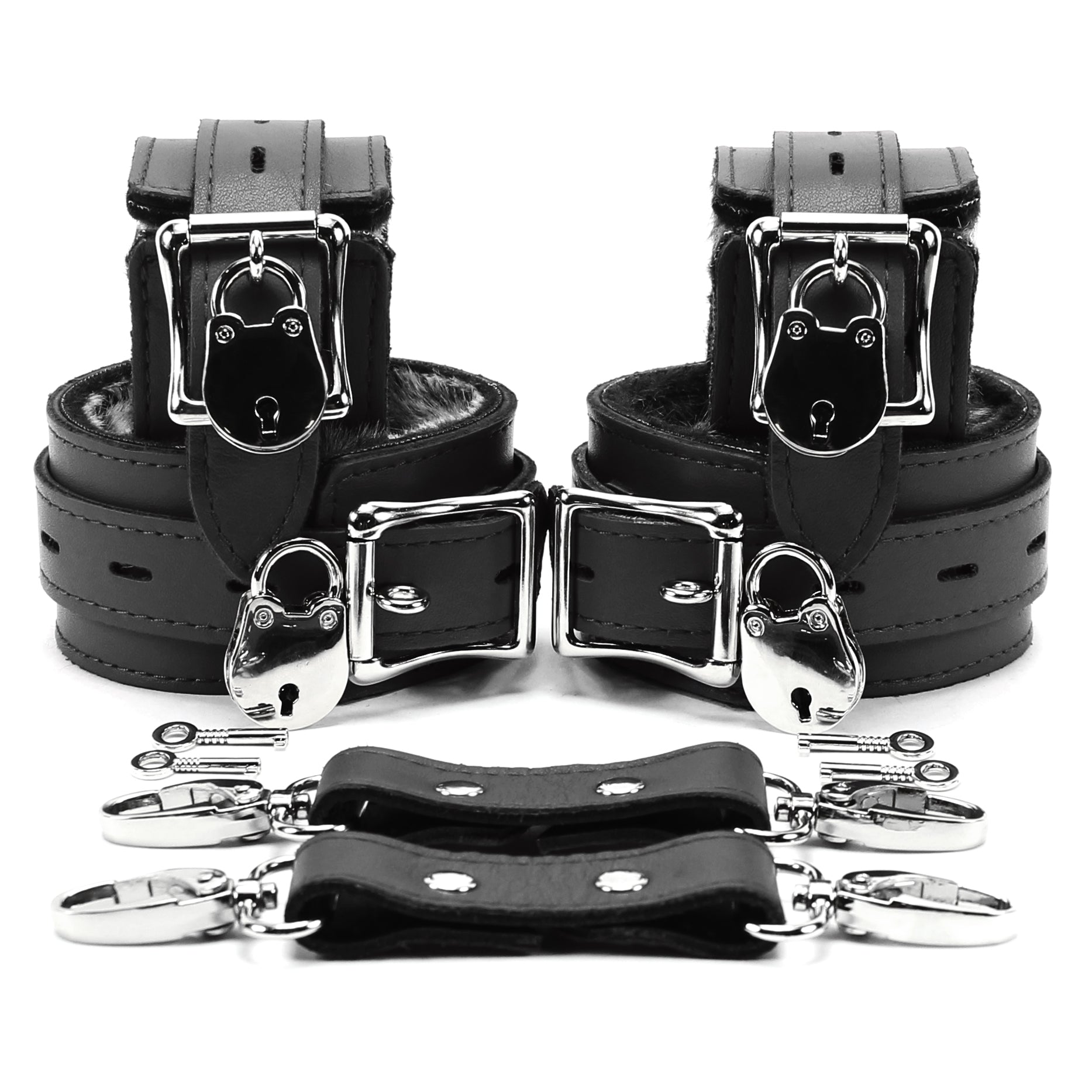 Locking faux fur lined BDSM cuff black