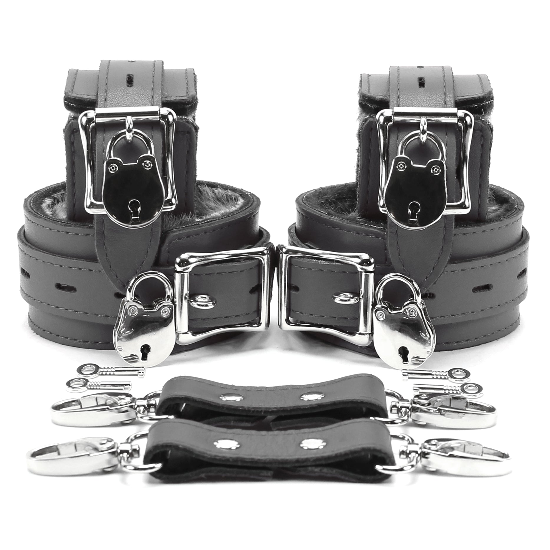 Locking faux fur lined BDSM cuff grey