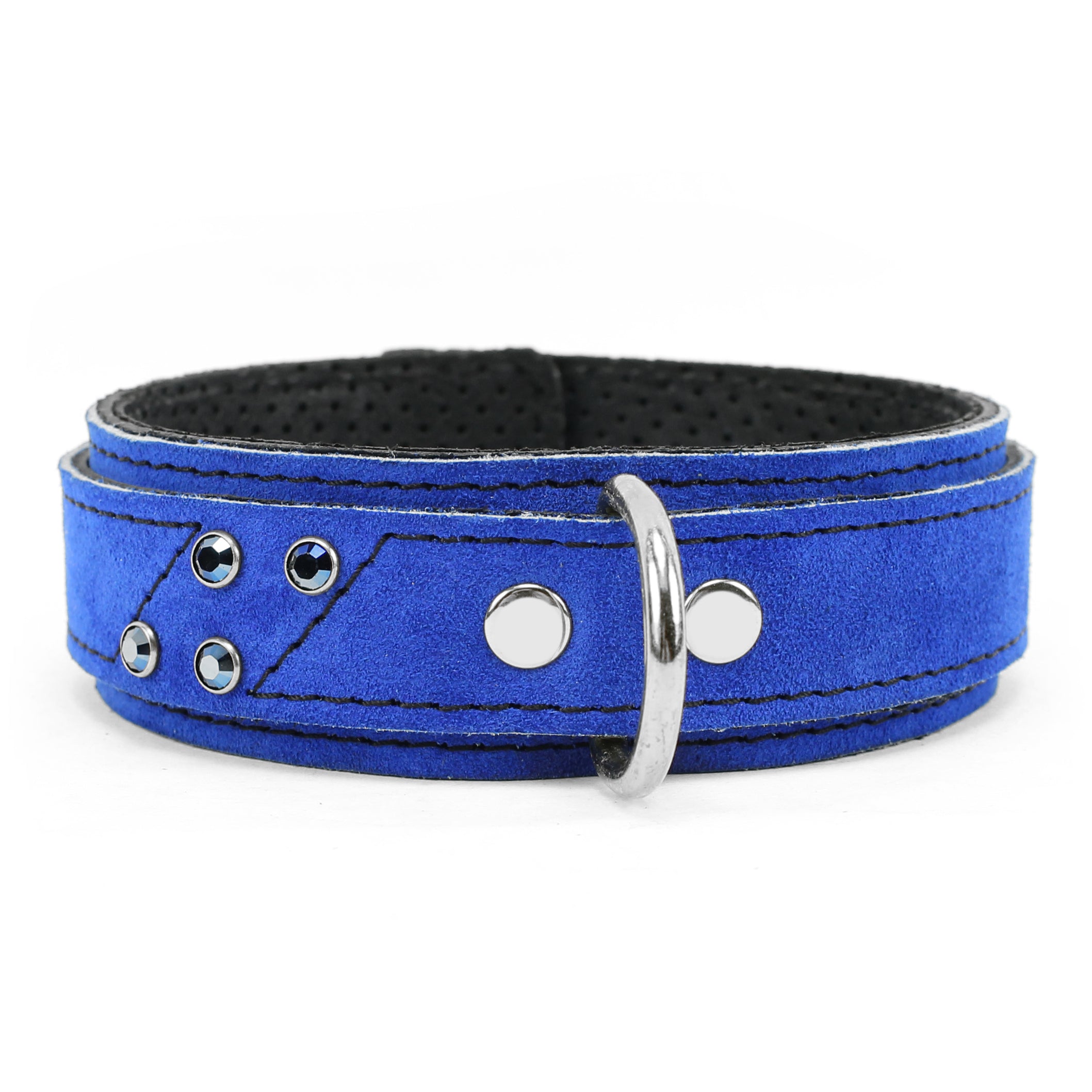 Luxury Blue Suede and Silver Hardware BDSM Cuff Combo