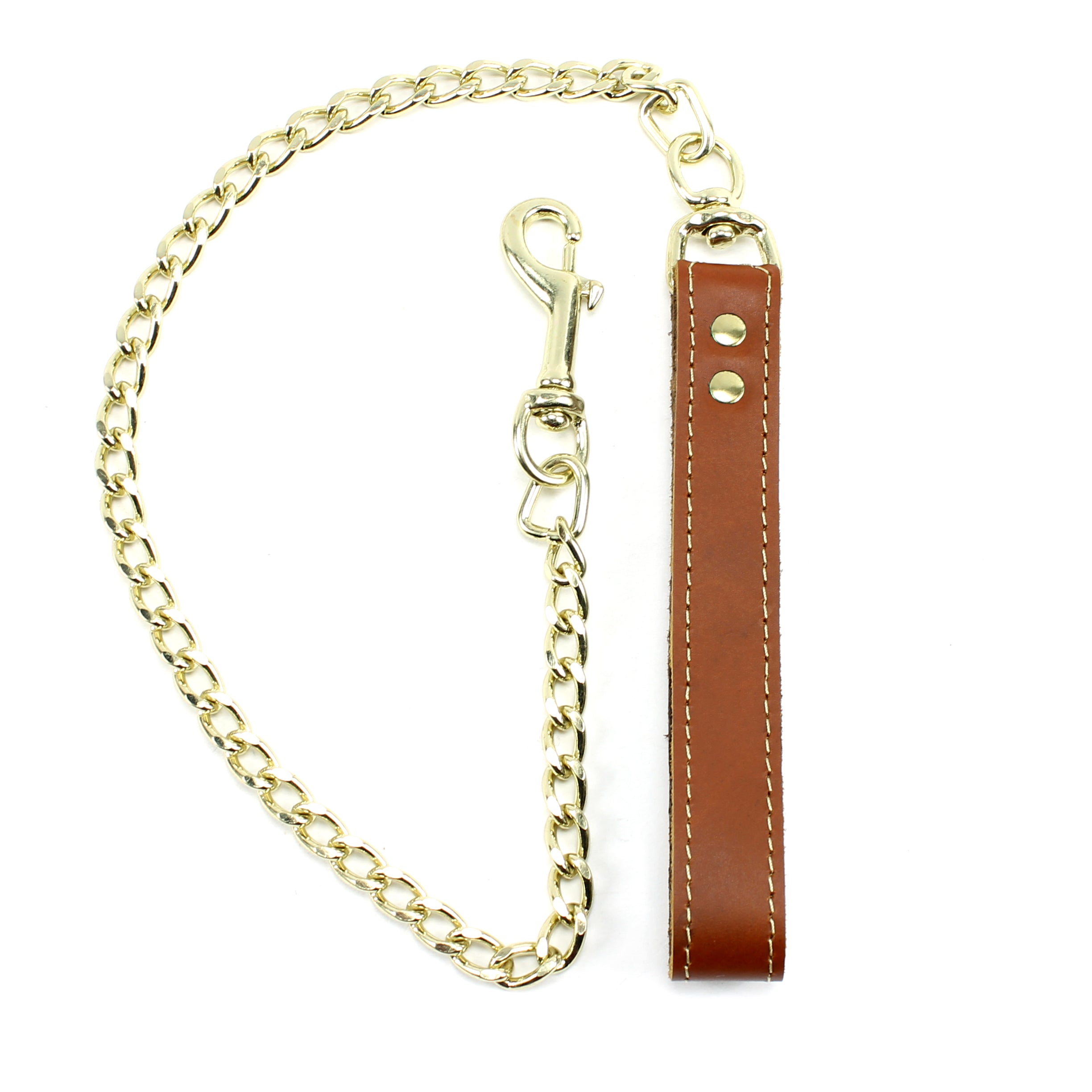 Fox Luxury Brown Leather Handle Gold-Plated Chain Metal Bondage Leash