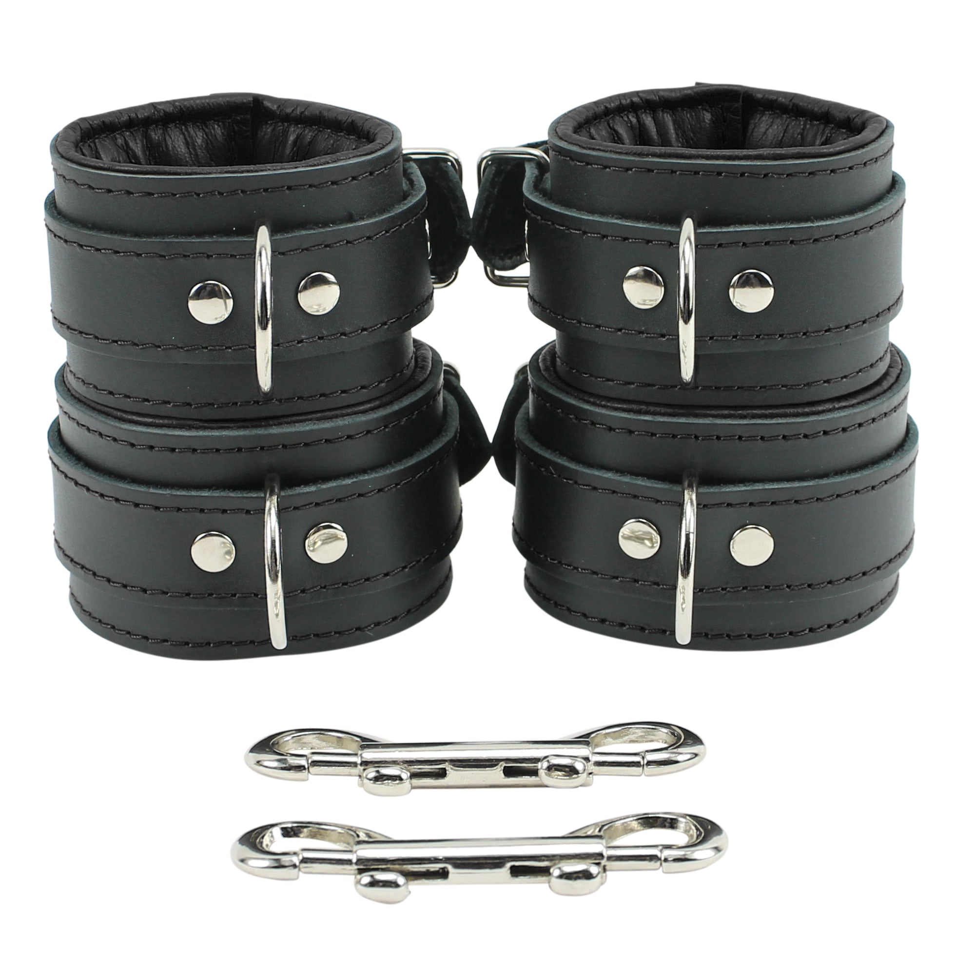 Luxury Padded Leather Submissive cuff set black front