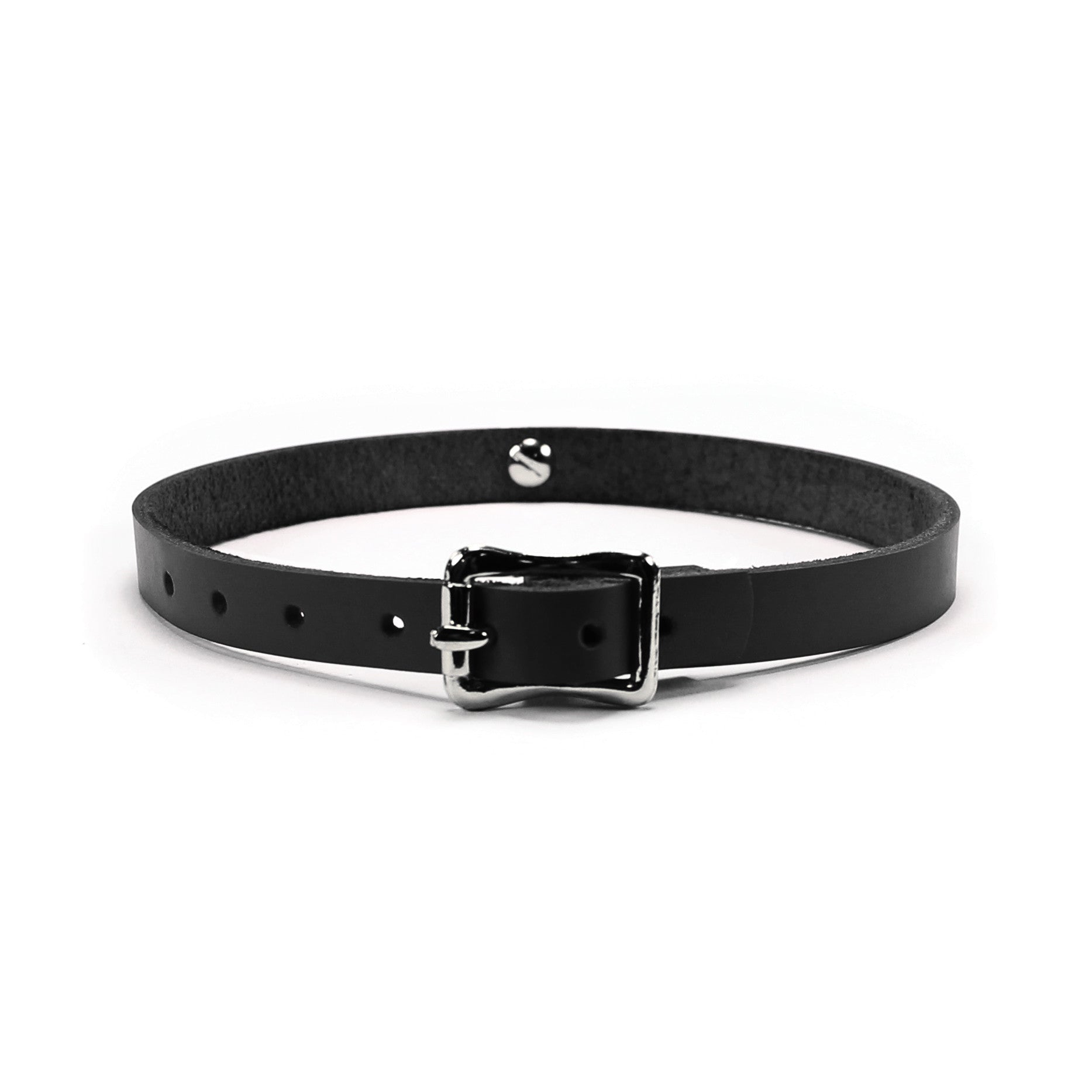 Handmade leather bondage day collar black back buckle