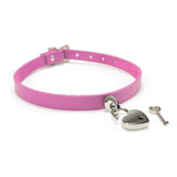 Handmade leather bondage day collar pink with heart-shaped padlock