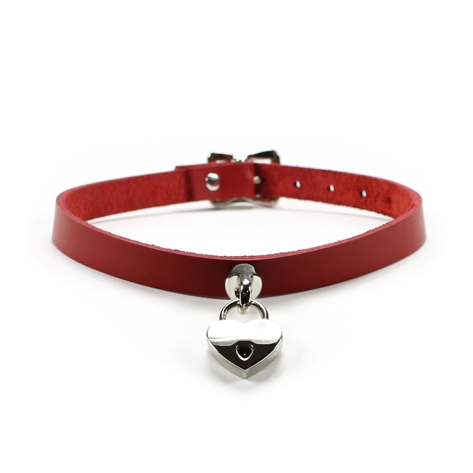 Handmade leather bondage day collar red