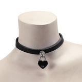 Handmade leather bondage day collar black on model