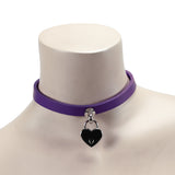 Handmade leather bondage day collar purple on model