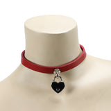 Handmade leather bondage day collar red on model