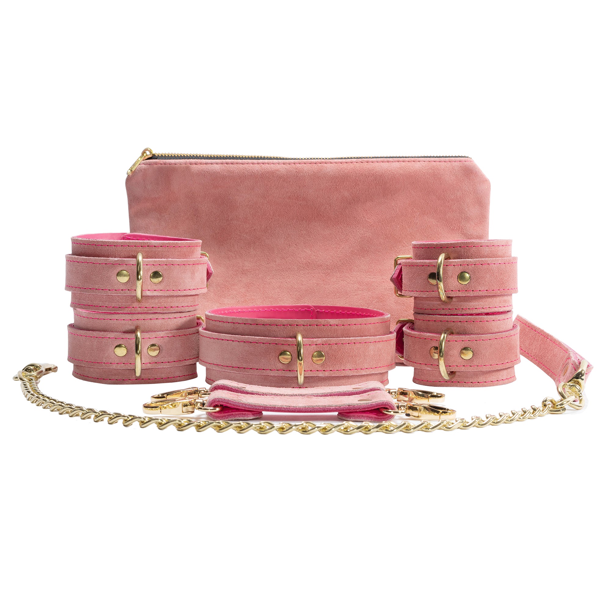 Rosalie Luxury Pink Suede Bondage Kit with Storage Bag