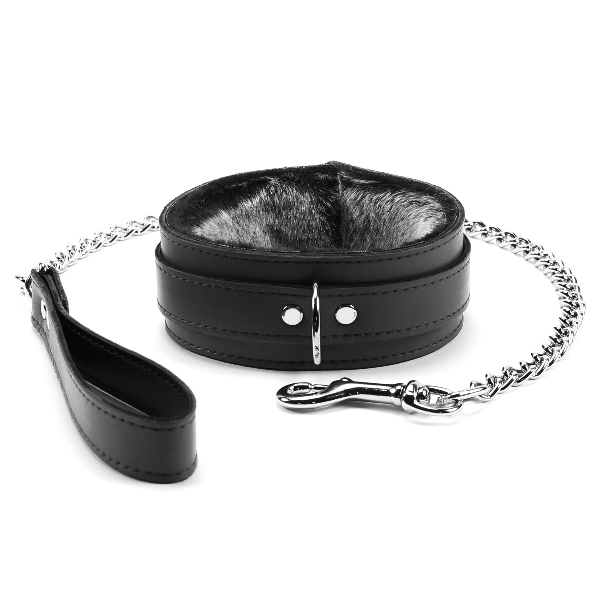 Berlin Leather Faux Fur Lined BDSM Collar & Leash Black