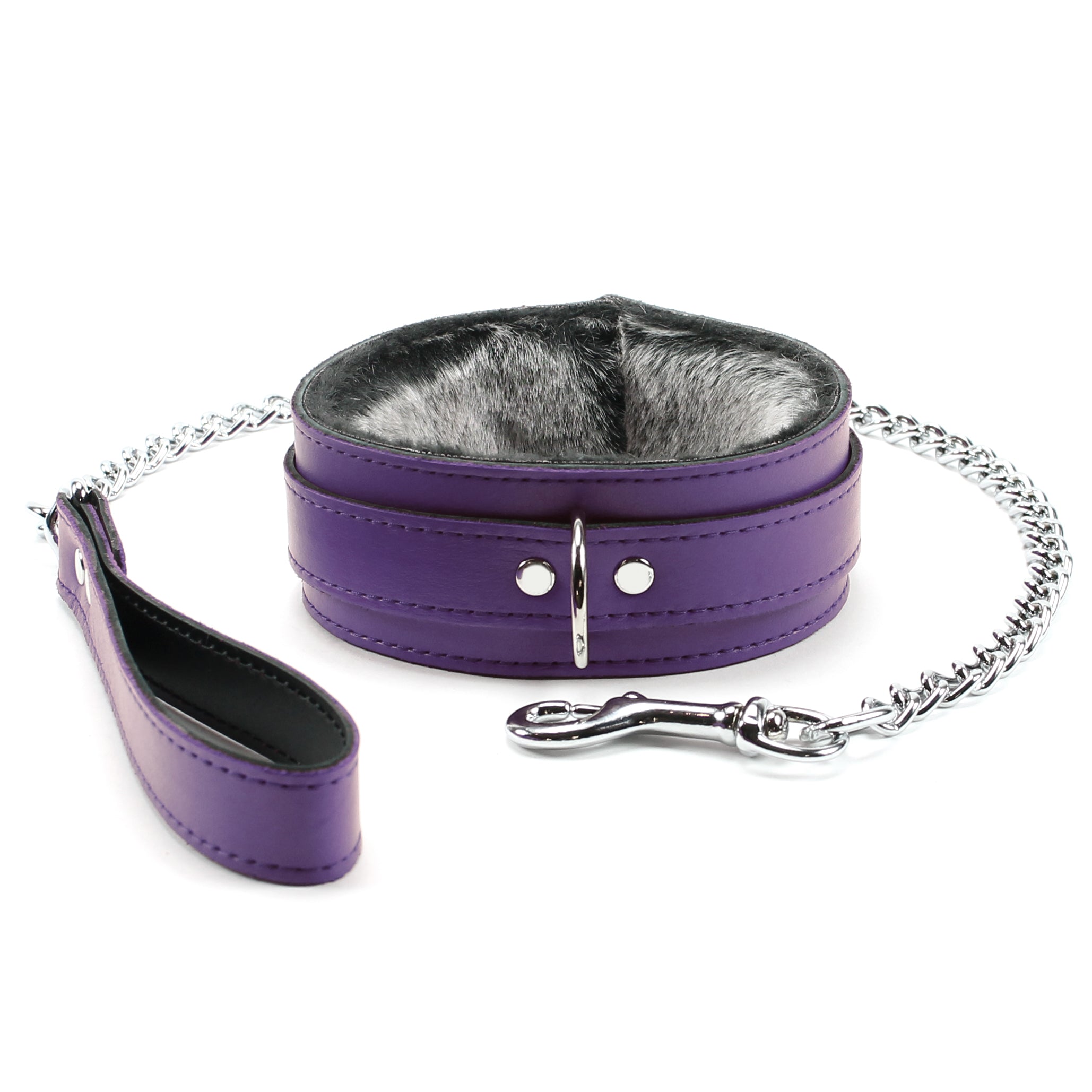 Berlin Leather Faux Fur Lined BDSM Collar & Leash Purple