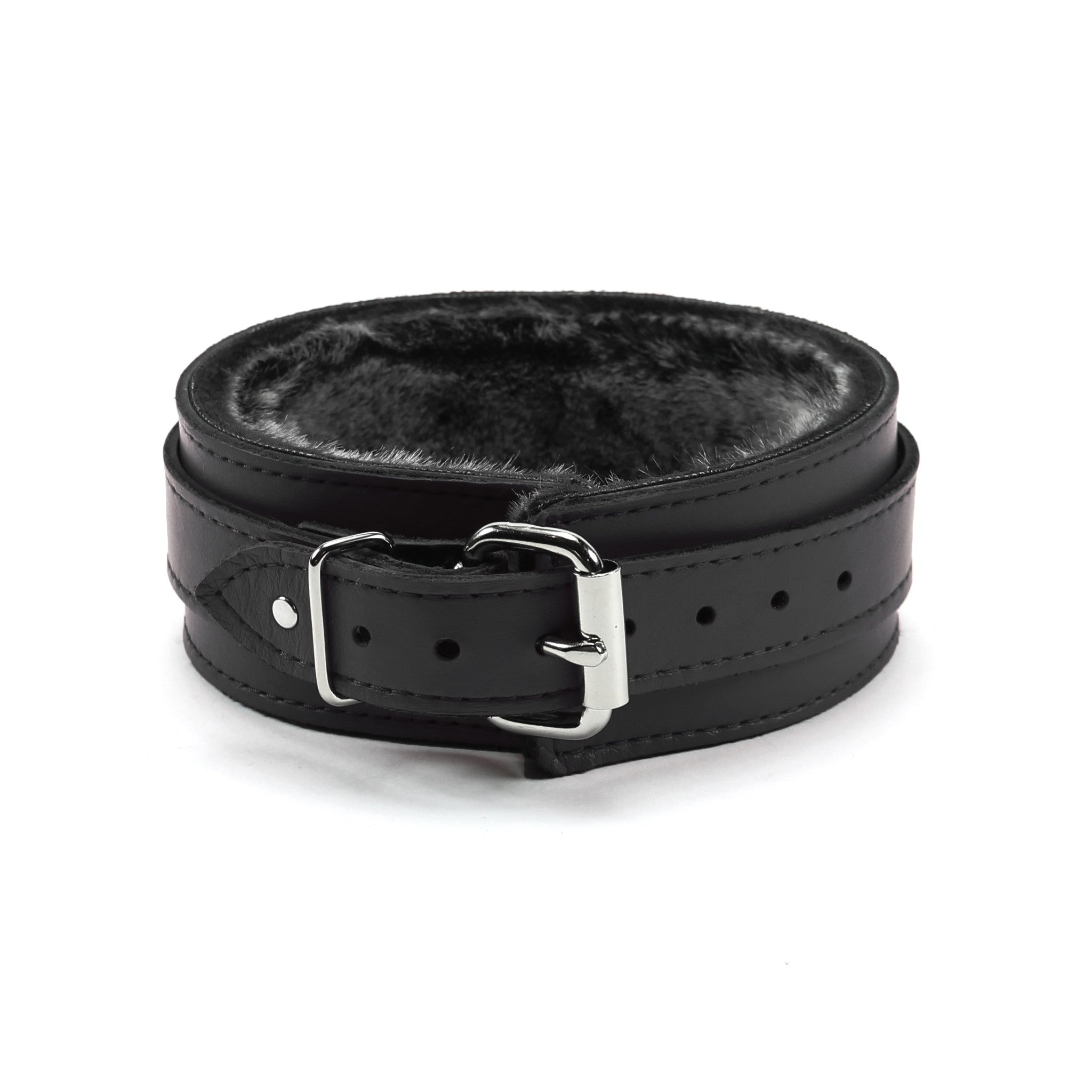 Berlin Leather Faux Fur Lined BDSM Collar Black Back