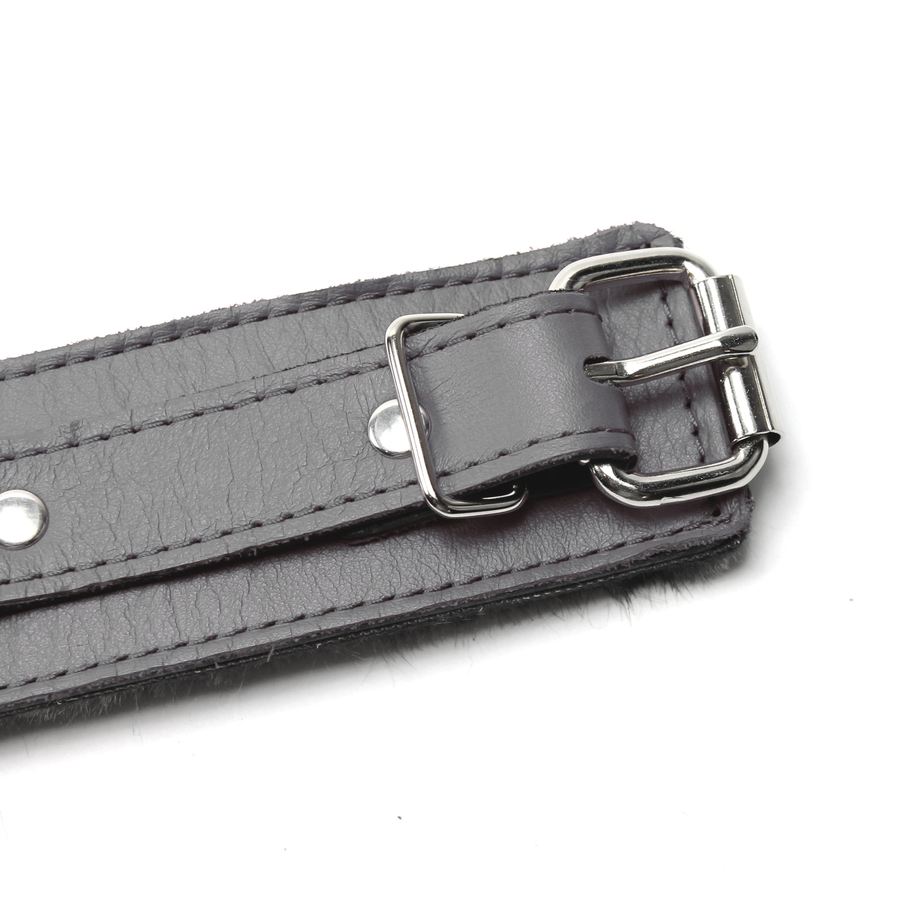 Berlin BDSM Cuff Hogtie Set Gray Leather Detail Buckle