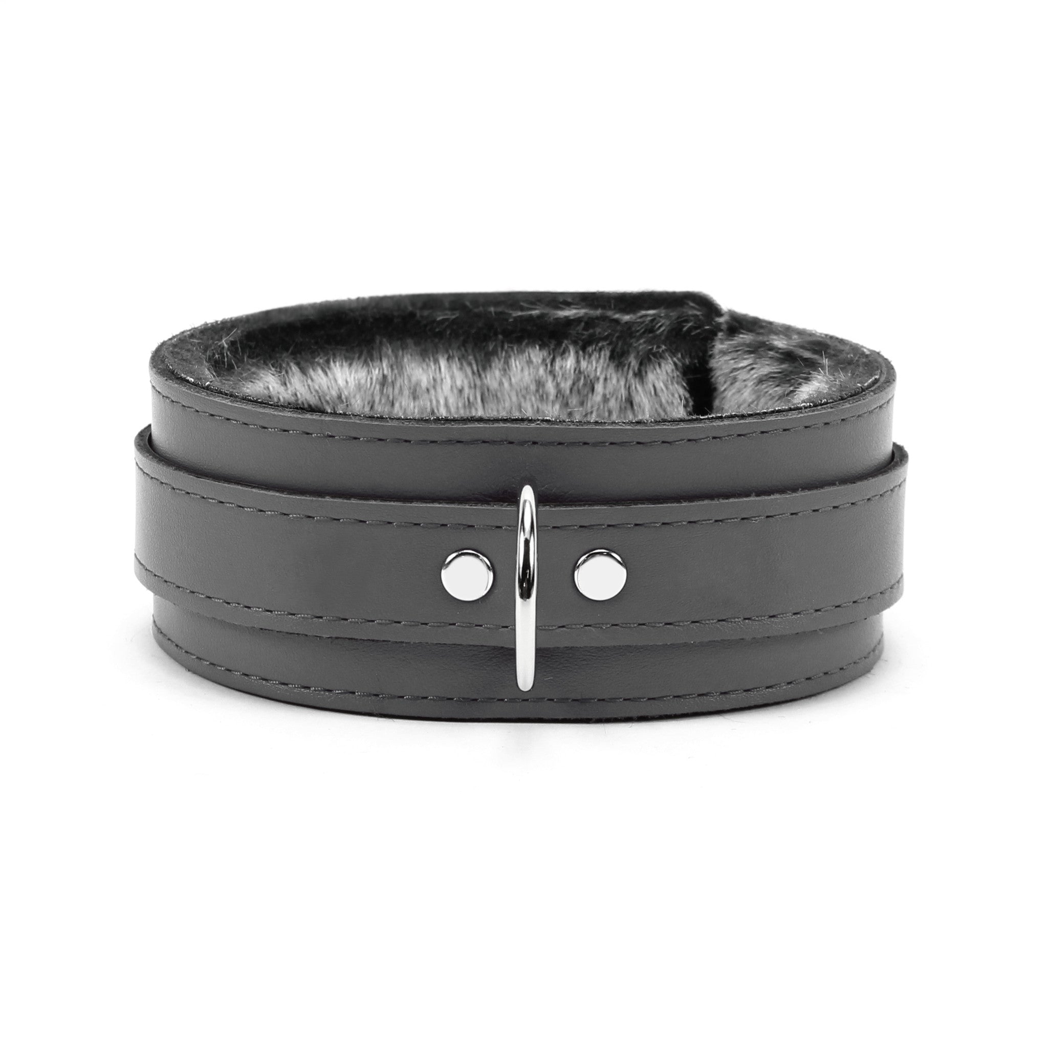 Berlin Gray Leather BDSM Collar Front