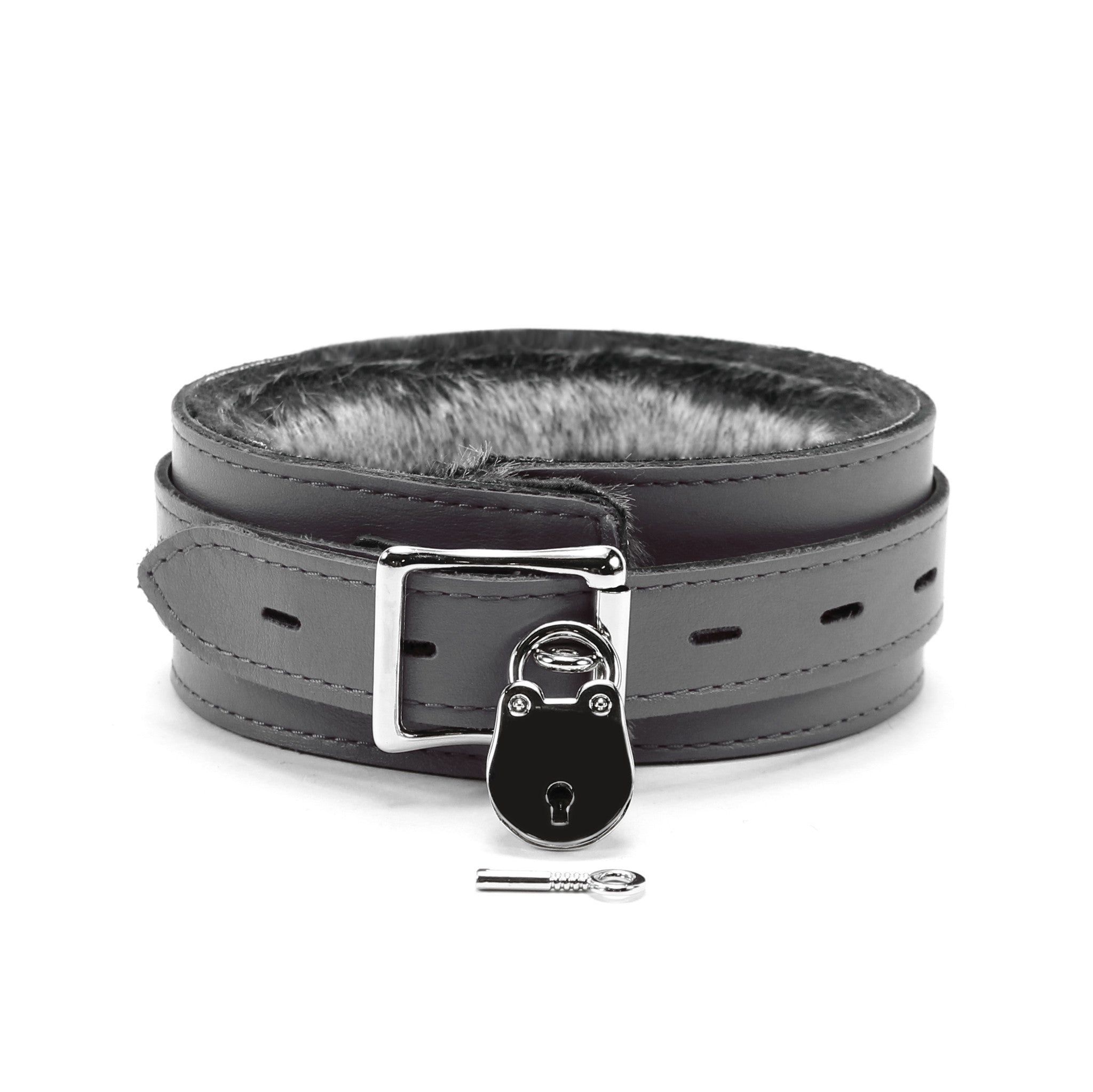 Berlin Locking Leather BDSM Collar Gray
