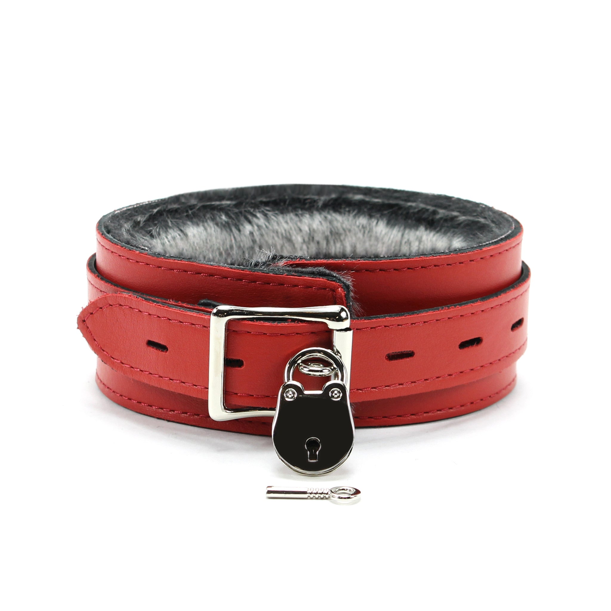 Berlin Locking Leather BDSM Collar Red