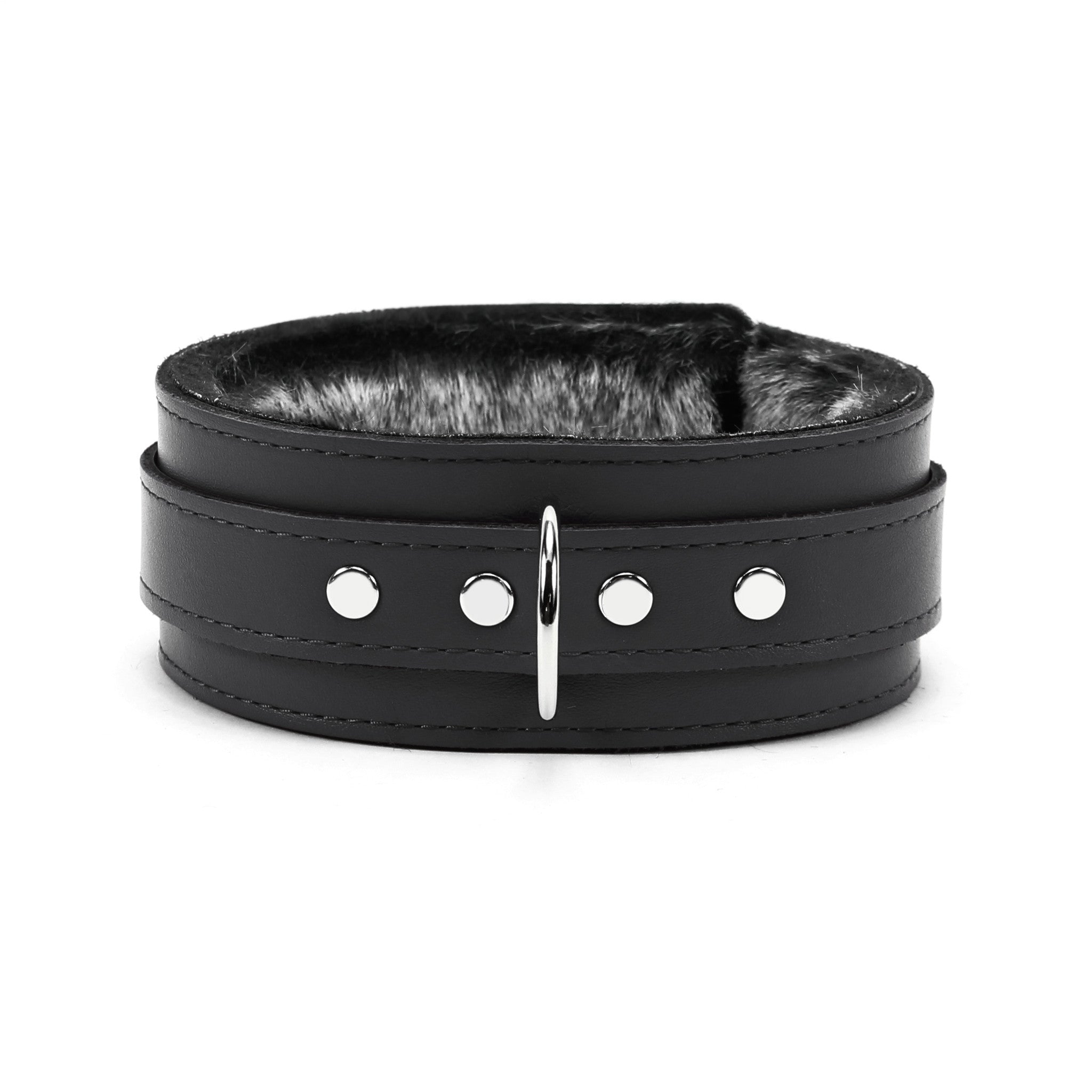 Berlin Black Leather Locking Bondage Collar Front