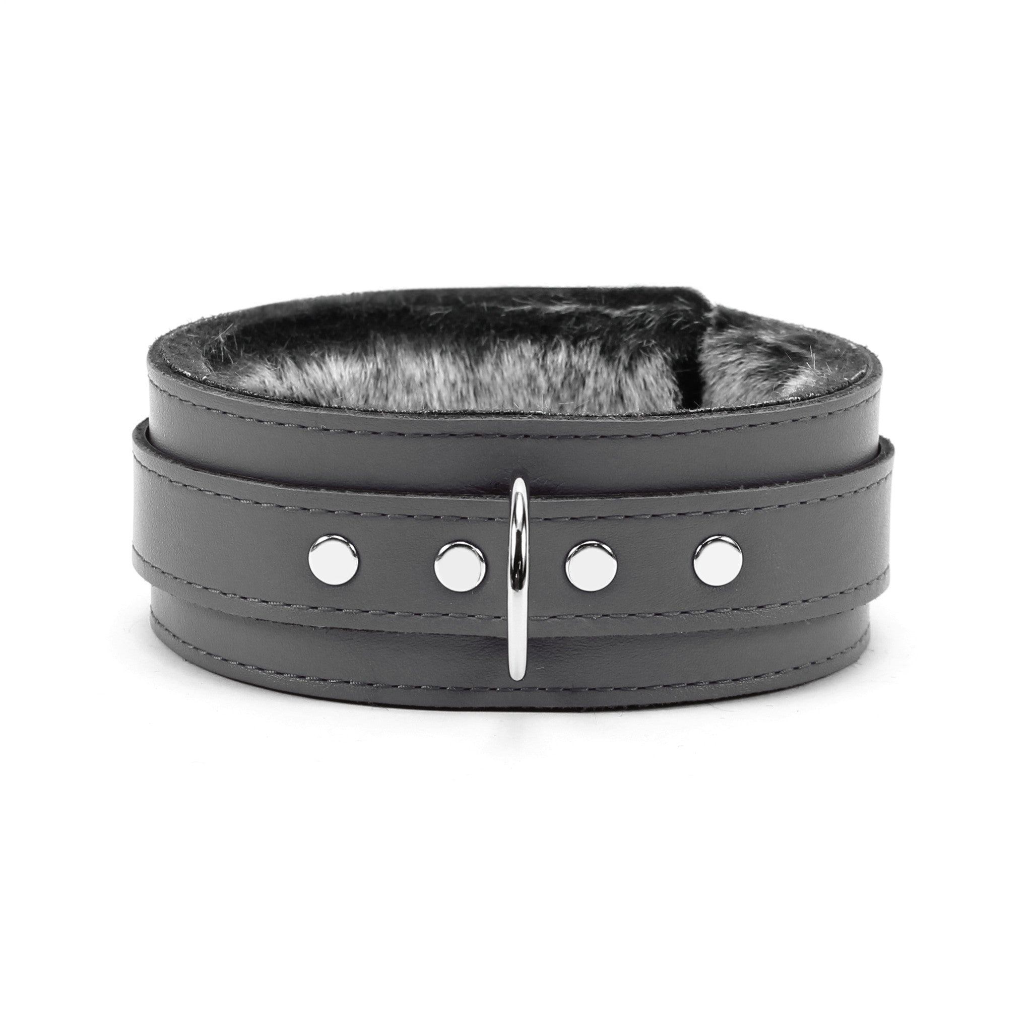 Berlin Gray Leather Locking Bondage Collar Front