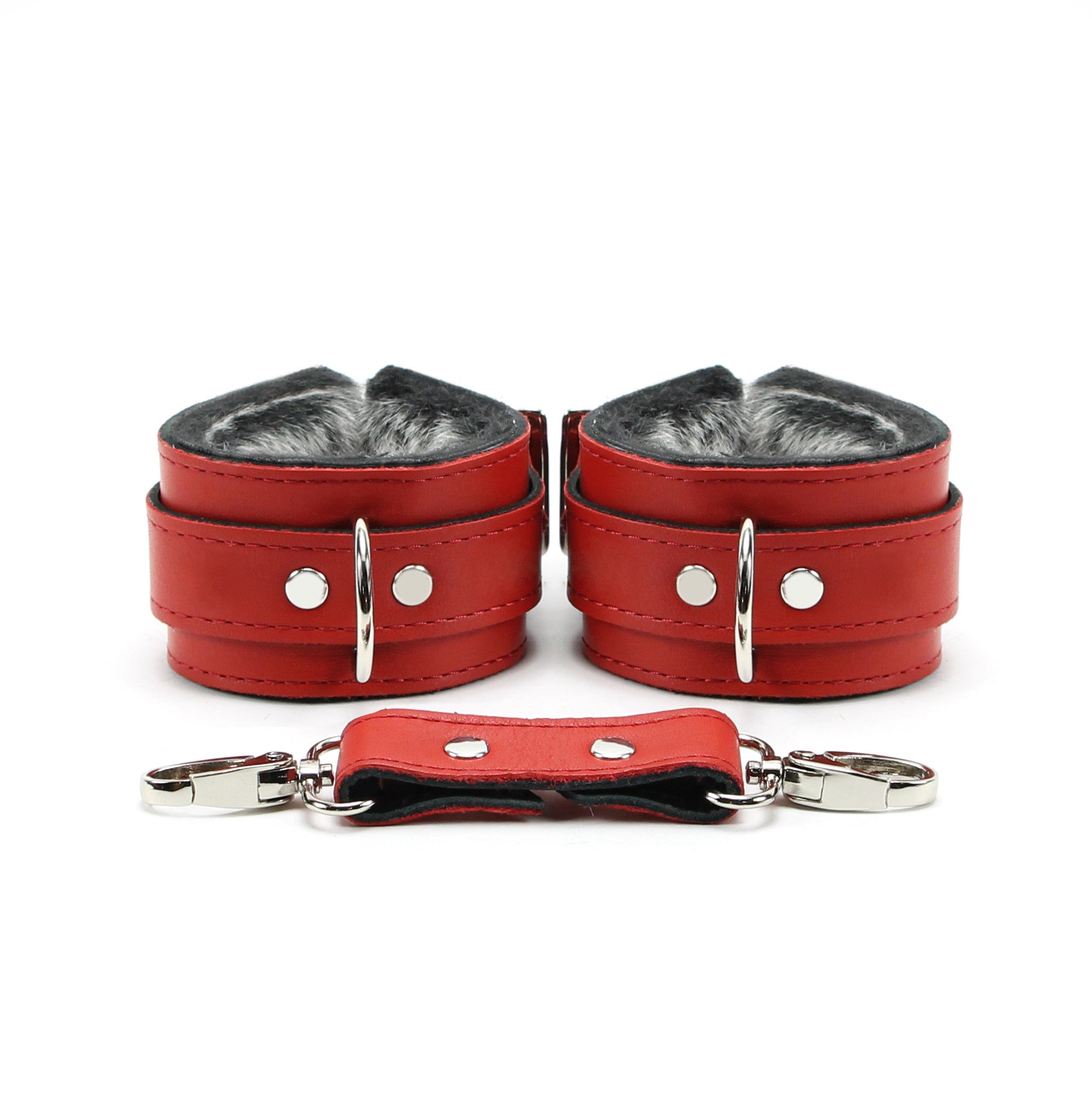 Berlin Leather Faux Fur Lined BDSM Cuffs Red