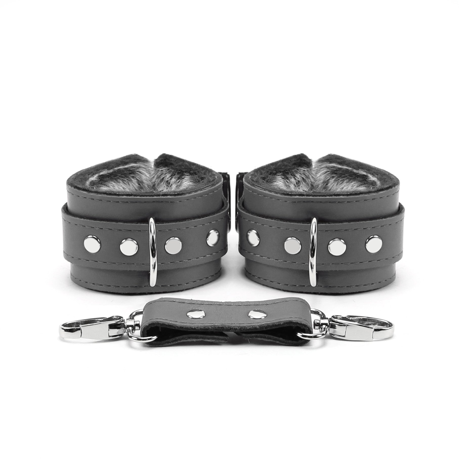 Berlin Lockable Leather BDSM Cuffs Gray Front