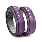 BDSM leather thigh cuffs front purple