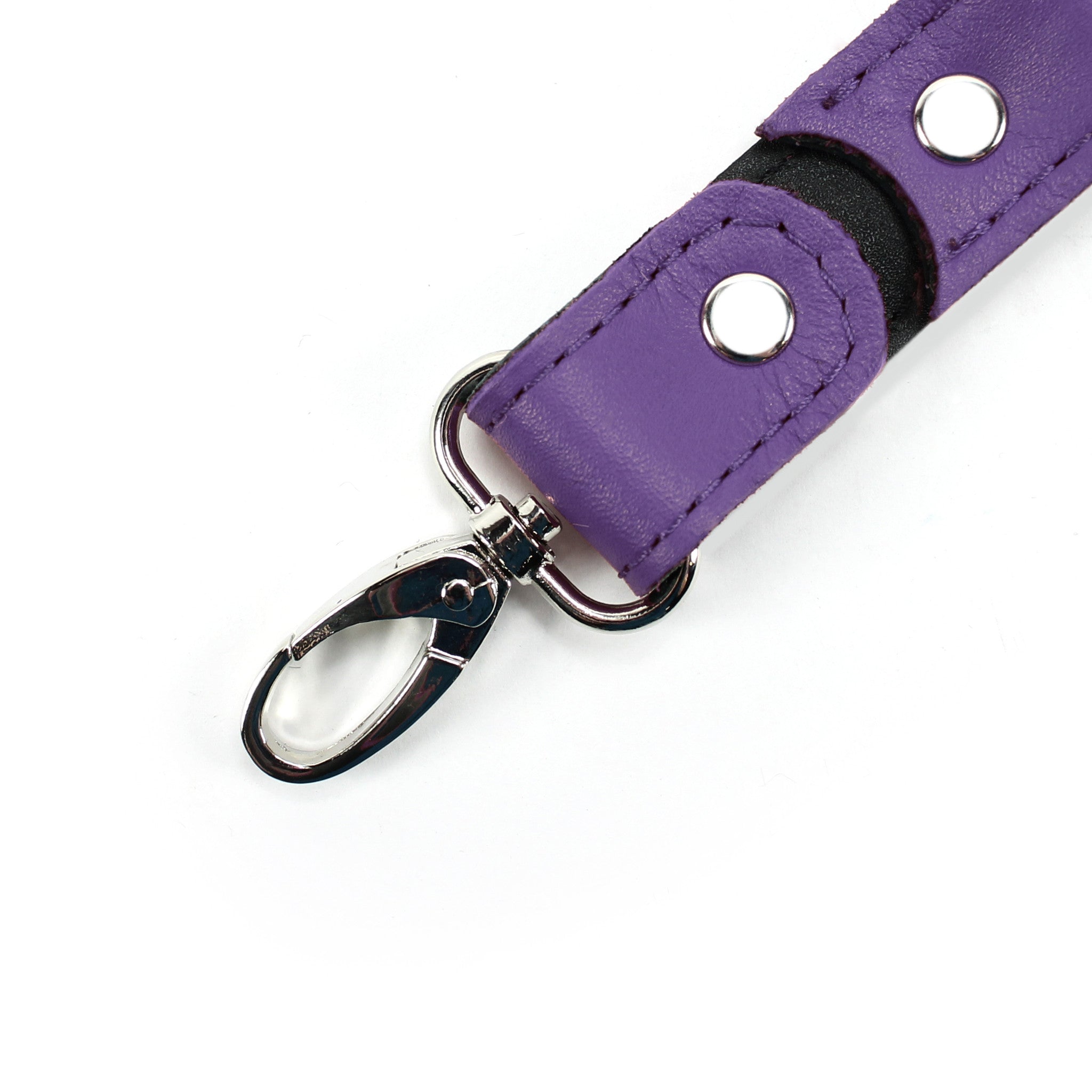 Berlin Bondage Cuff Connector Purple Leather Clip Detail