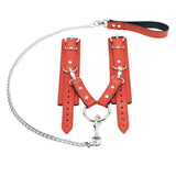 Berlin BDSM Cuffs Chain Hogtie Set Red Leather