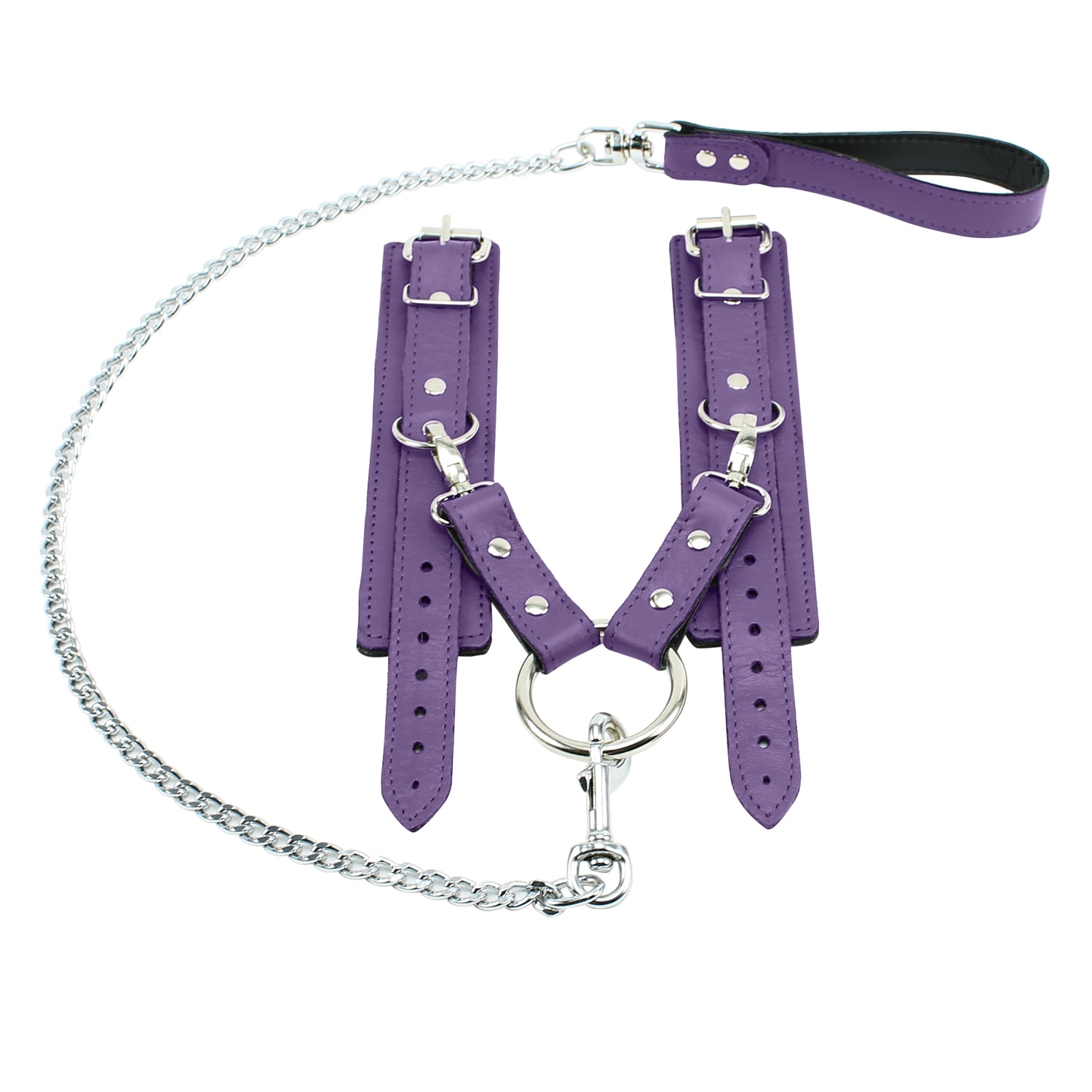 Berlin BDSM Cuff Chain Hogtie Set Purple Leather
