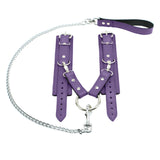 Berlin BDSM Cuff Chain Hogtie Set Purple Leather