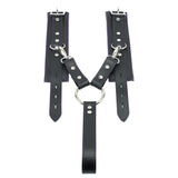 Lockable leather BDSM cuff and hogtie set dark purple