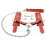 Berlin Locking Red Leather BDSM Cuff Hogtie Set