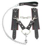Mandrake BDSM Cuffs + Chain Hogtie Red Leather