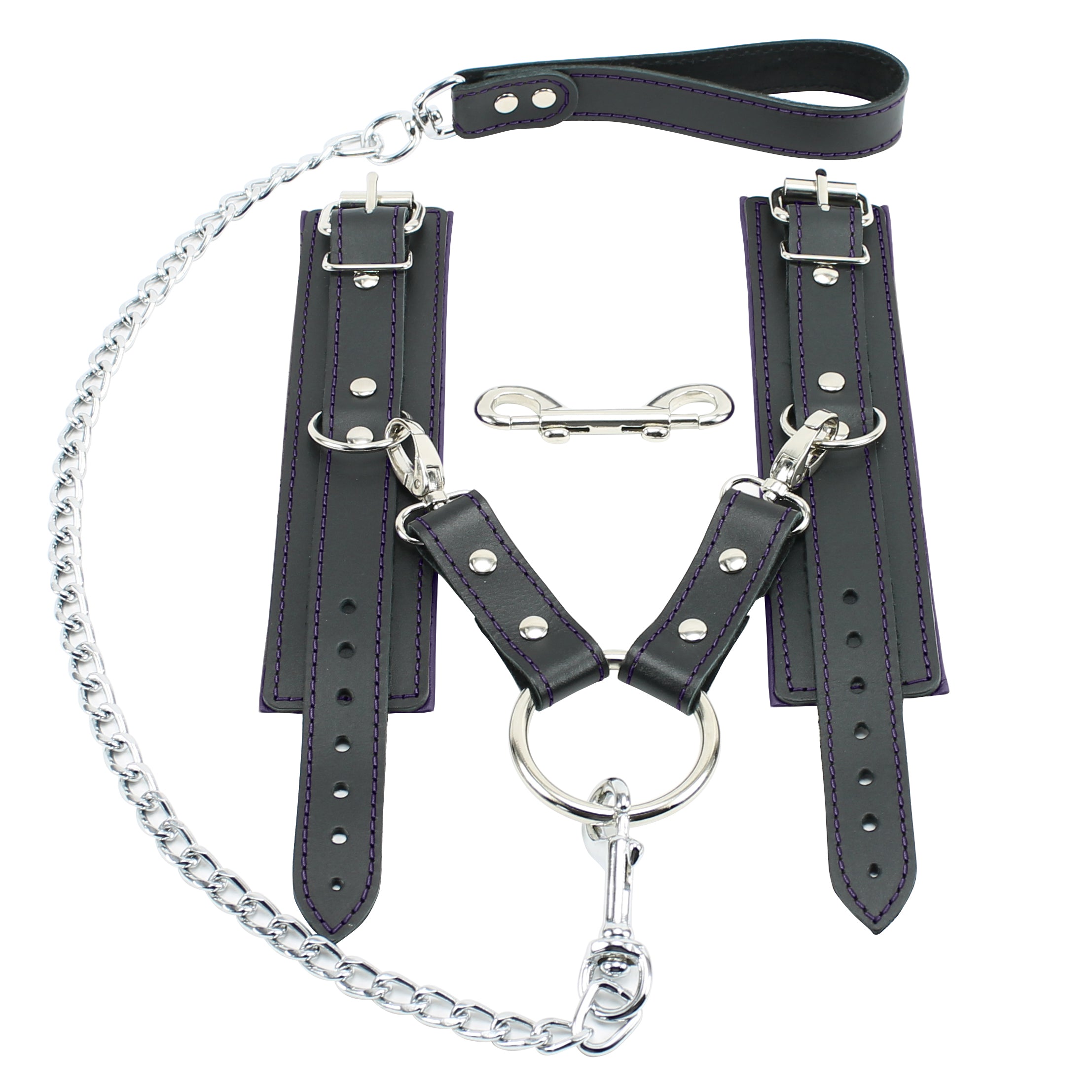 Mandrake BDSM Cuffs + Chain Hogtie Purple