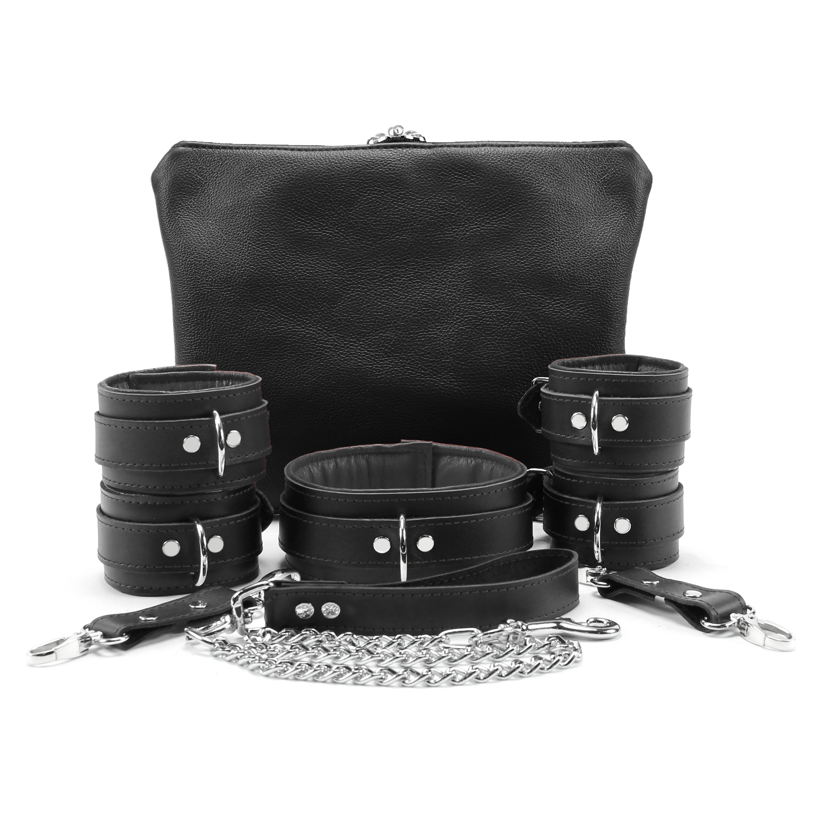 Mandrake 7-piece lambskin leather padded bondage set grey