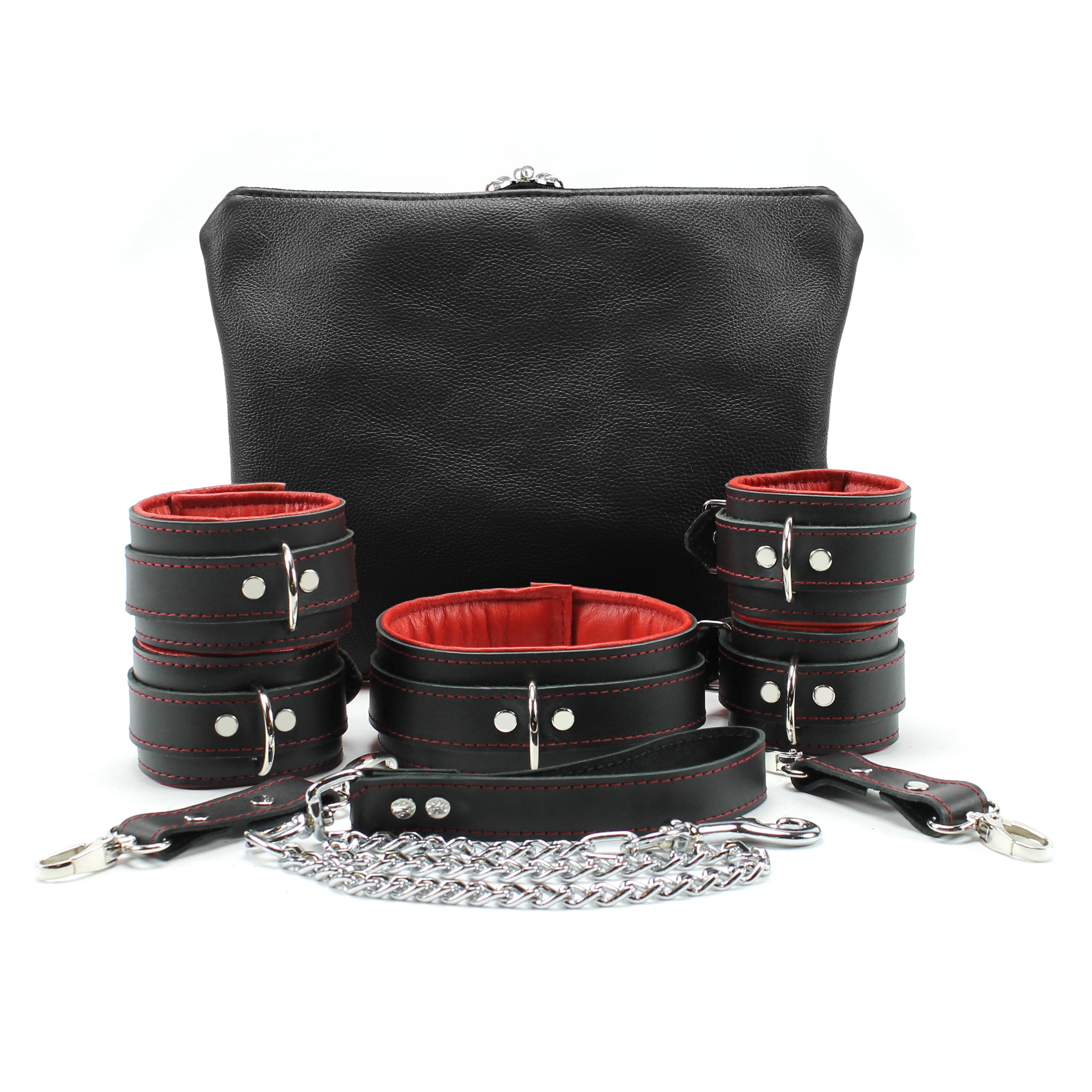 Mandrake 7-piece lambskin leather padded bondage set red