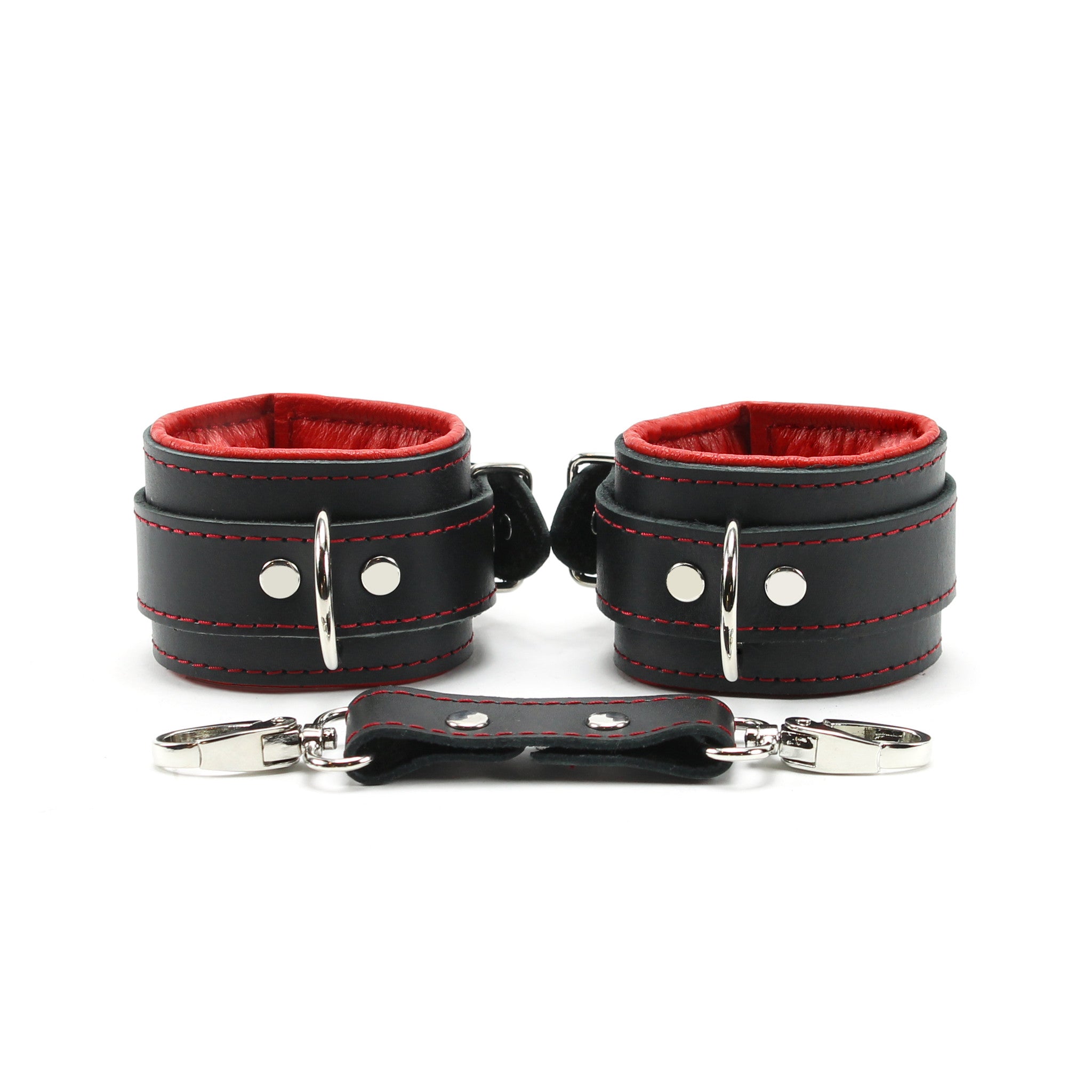 Luxury lambskin leather padded BDSM cuffs red