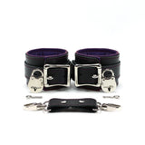 purple locking leather bdsm cuffs