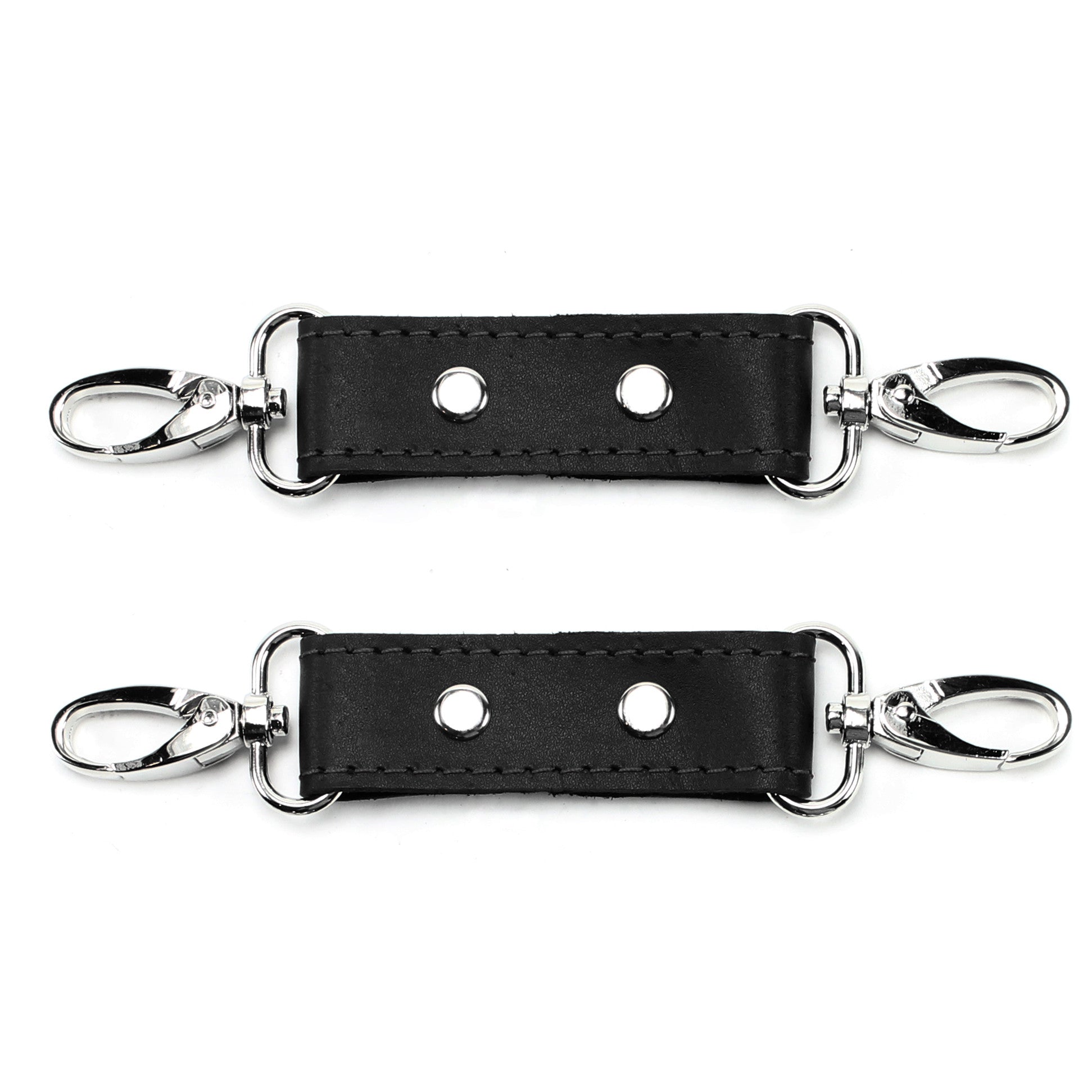 BDSM Cuff Connectors Black Leather Black Stitching