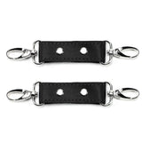BDSM Cuff Connectors Black Leather Black Stitching