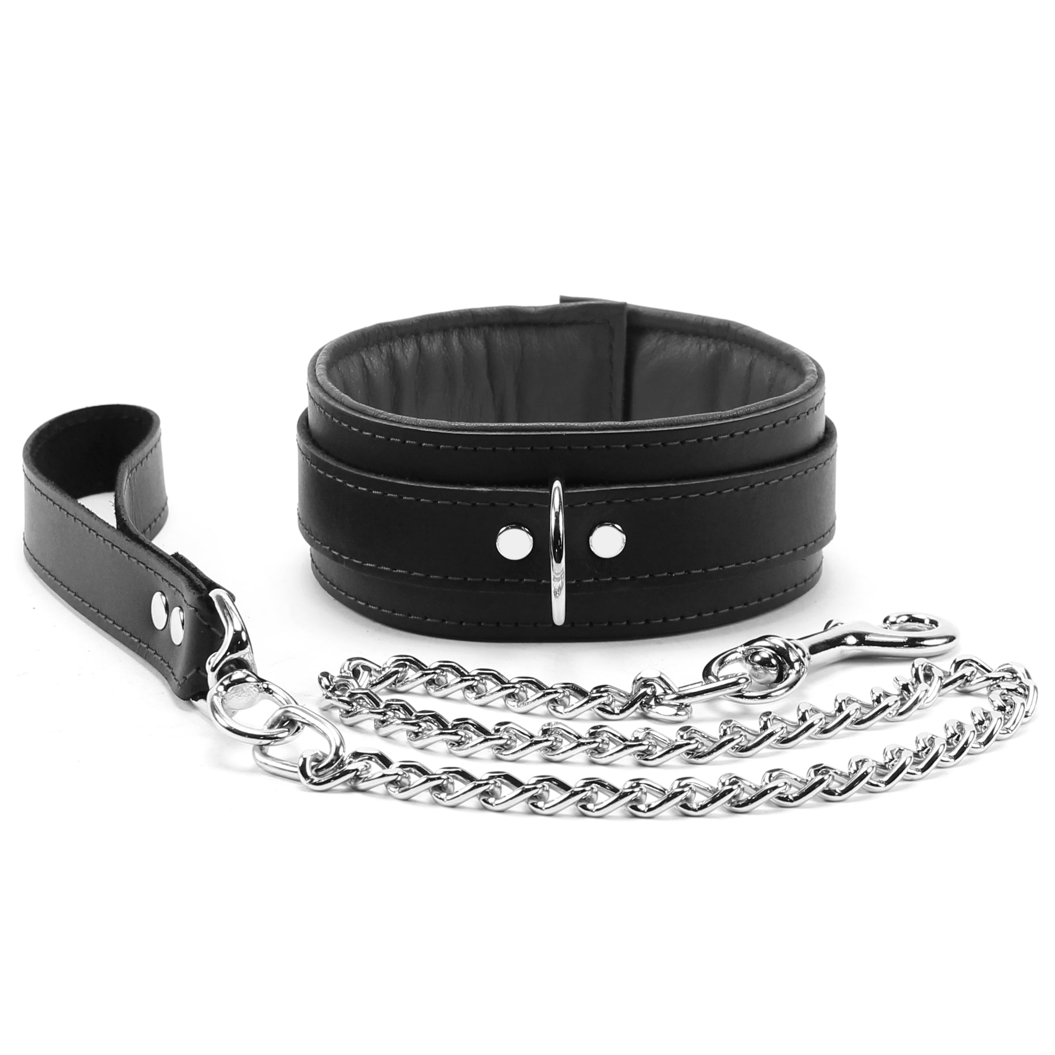 Luxury Padded Lambskin Leather BDSM Collar and Lead Grey