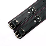 Luxury lambskin leather padded BDSM cuffs purple details
