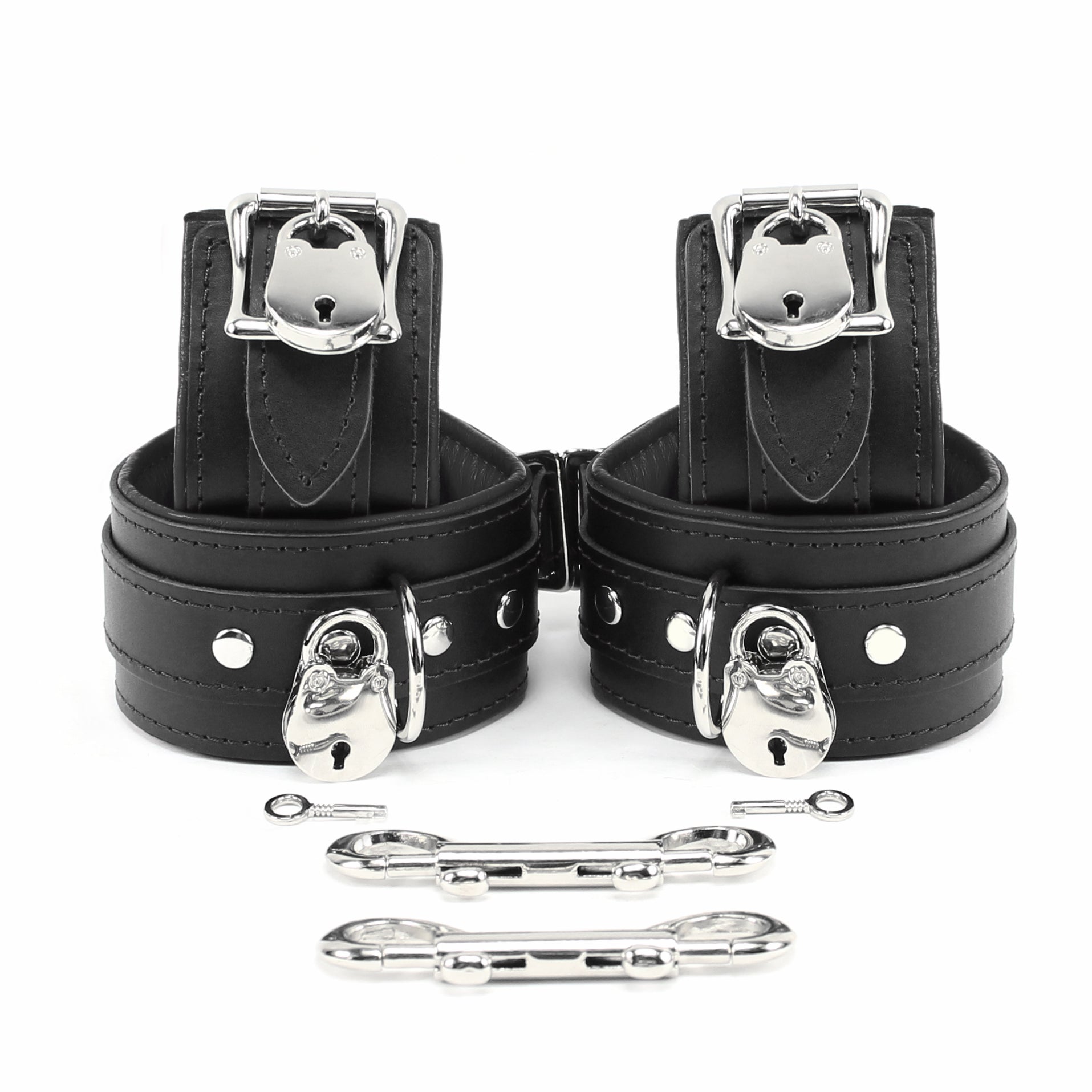 Padded Leather Locking Submissive Cuff Set Black