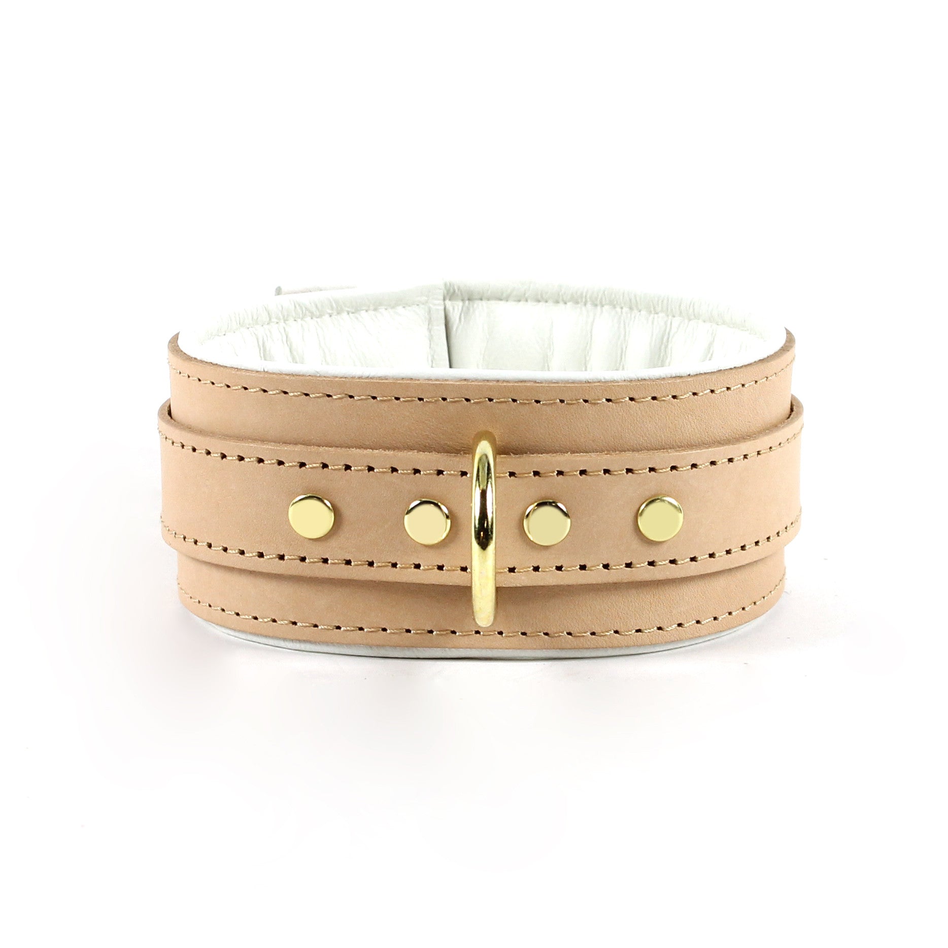 Galen Luxury Tan Leather Locking Medical Play BDSM Collar with D-ring