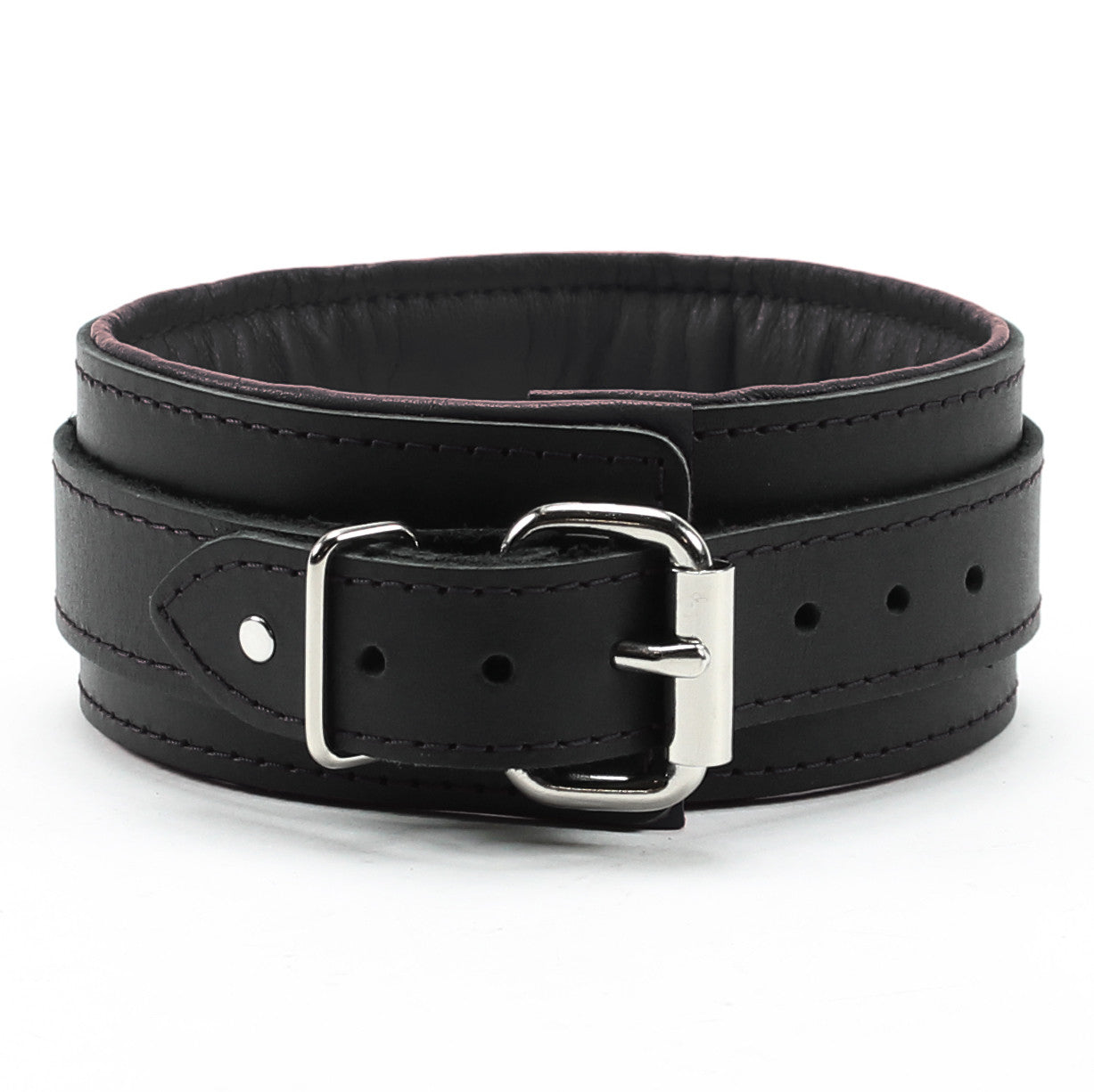Luxury lambskin padded leather BDSM collar with adjustable collar black on black