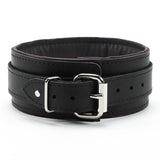Luxury lambskin padded leather BDSM collar with adjustable collar black on black