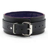 Luxury lambskin padded leather BDSM collar with adjustable collar black on deep purple