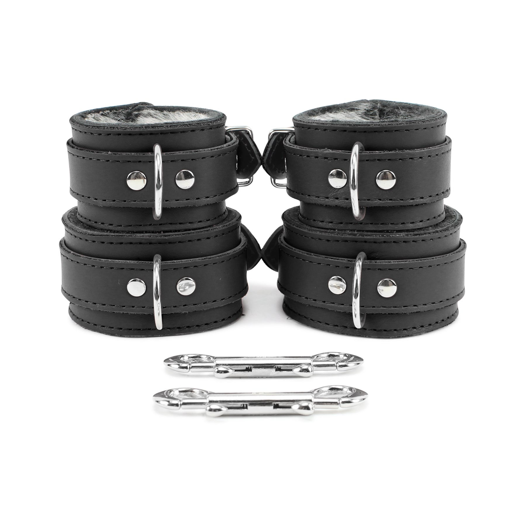 Berlin Faux Fur Lined Leather BDSM Cuffs Black Front
