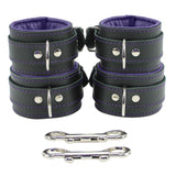 Luxury Padded Leather Submissive cuff set purple back