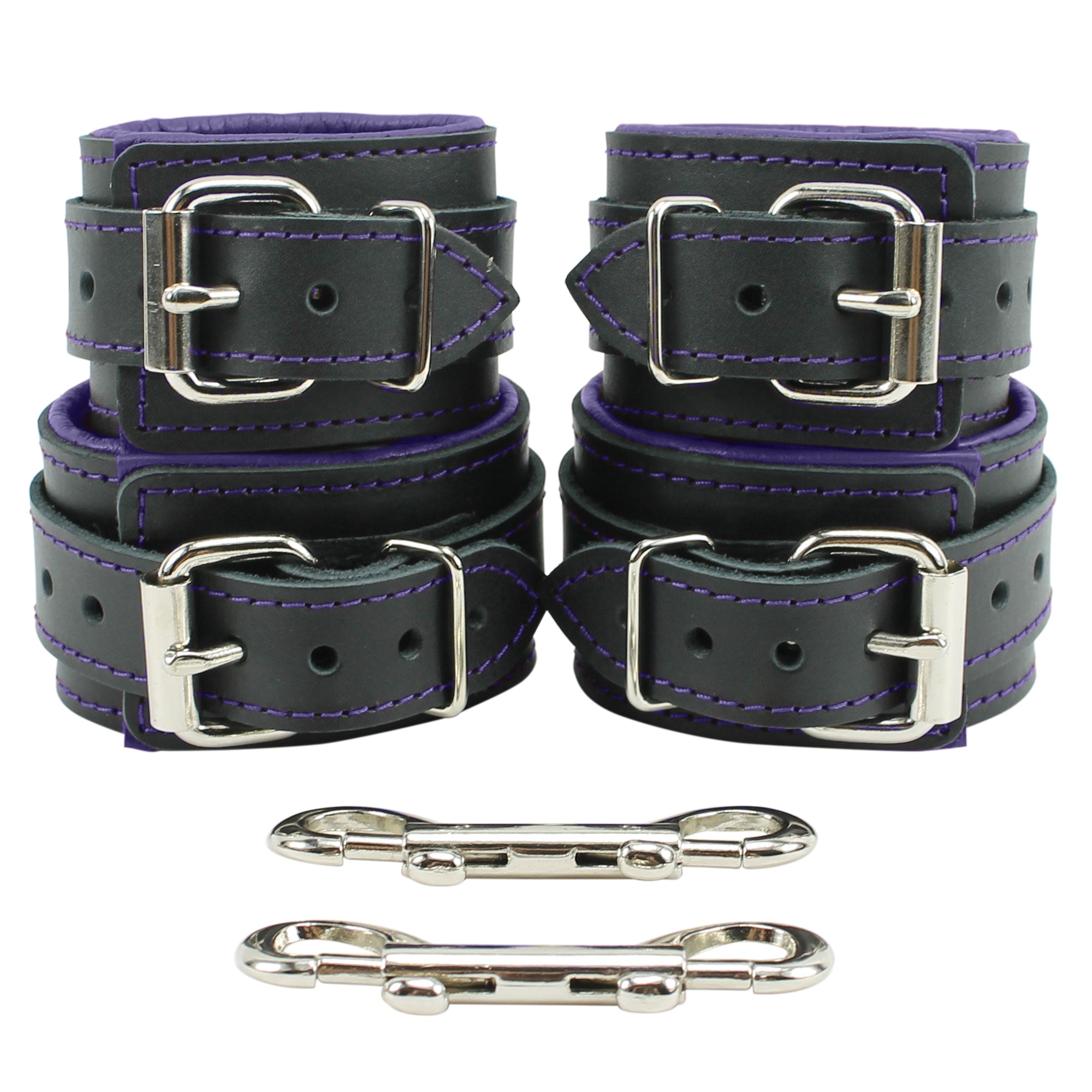 Luxury Padded Leather Submissive cuff set purple back