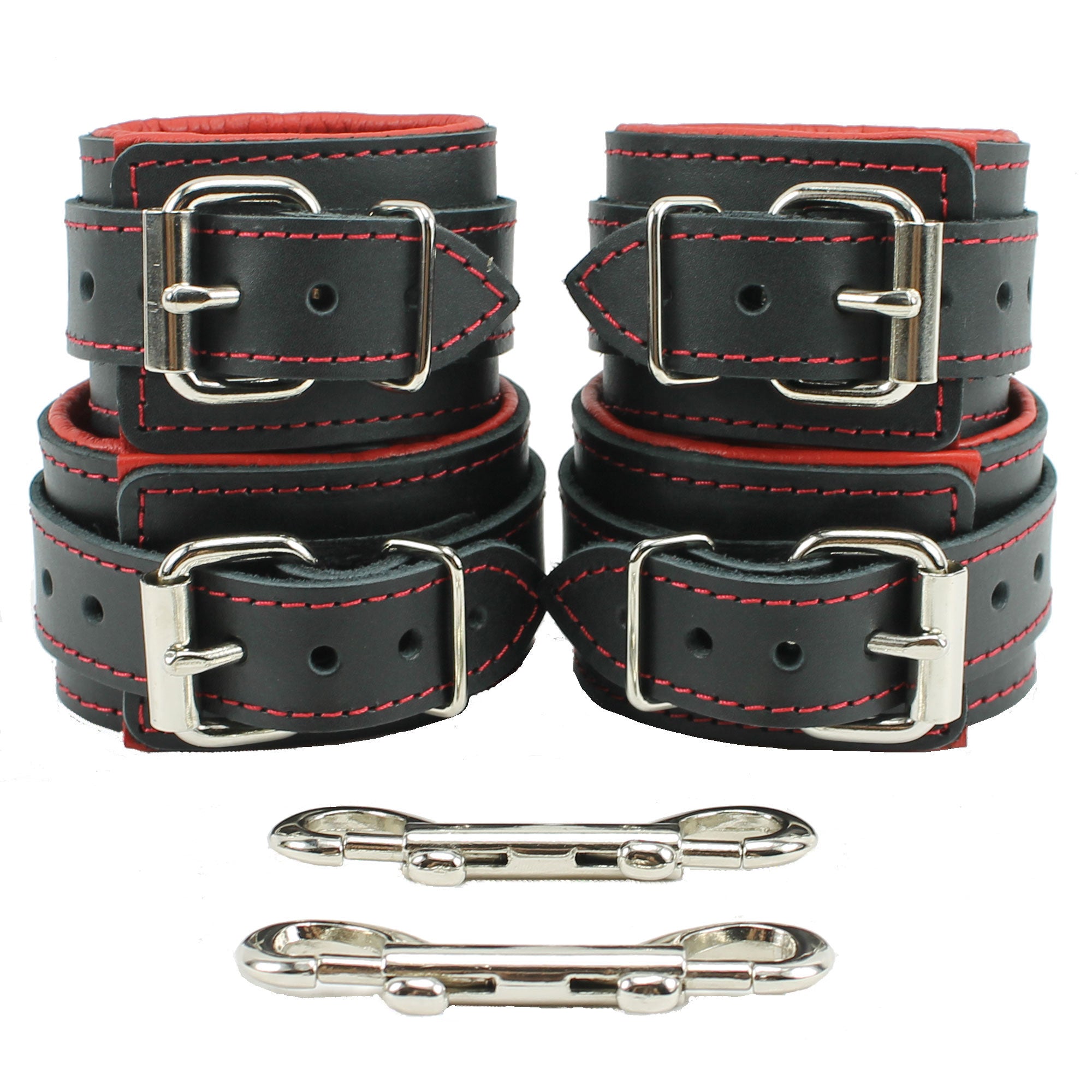 Luxury Padded Leather Submissive cuff set red back