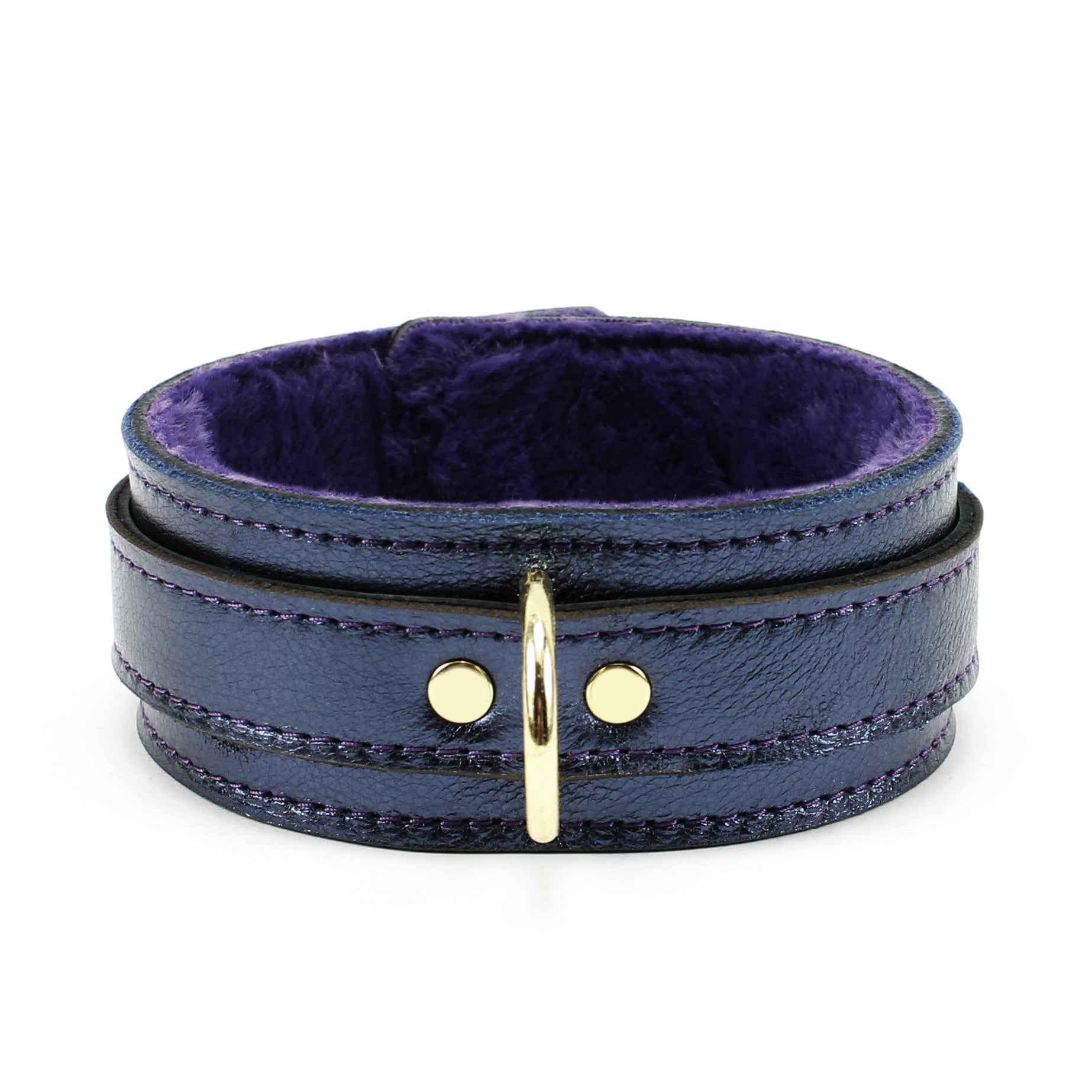 Luxury Dark Blue Metallic Bondage Collar with Gold Hardware